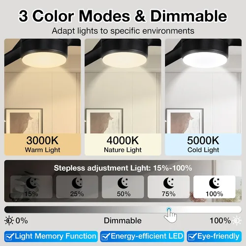 Vista 6 de cumilo Ventiladores de techo inteligentes de 52 pulgadas con luz y control remoto, luces LED regulables, motor de CC silencioso, control a través