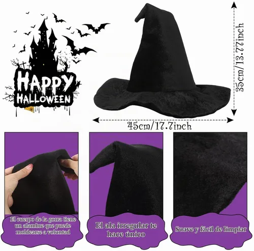 Vista 4 de Boyiee 3 piezas de disfraz de bruja para niños, capa reversible, sombrero de mago, escoba de mago, capa de vampiro para carnaval, Mardi Gras, Día
