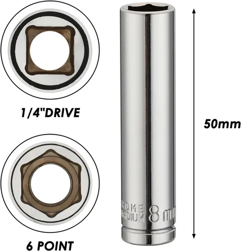 Vista 3 de MIXPOWER 4 piezas de enchufe de 1/4" de 8 mm profundo y poco profundo, 6 puntas, acero Cr-V, 8 mm
