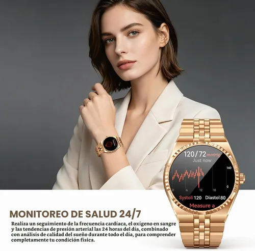 Vista 3 de Reloj inteligente de lujo para negocios, pantalla AMOLED HD de 1.32 pulgadas, llamadas Bluetooth 5.4, correa de acero inoxidable, más de 160 modos