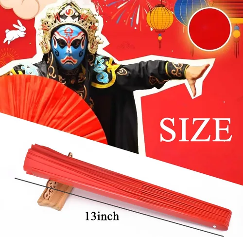 Vista 7 de Abanicos de mano plegables de bambú grandes, color rojo, ventilador KunFu para eventos, bailes, espectáculos, festivales, regalo (todo rojo)