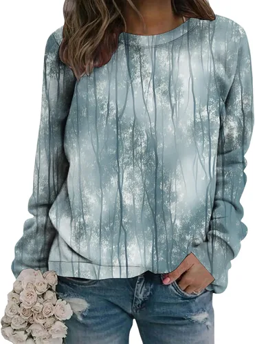 Vista 15 de Sudadera clásica de cuello redondo con patrón de flores boho para primavera y otoño, suave, cómoda, de inspiración retro, pieza de capas para mujer