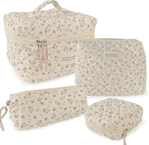 Vista 19 de NATINSA Bonita bolsa de maquillaje para mujer (2 unidades), bolsas de cosméticos de viaje, bolsa organizadora de artículos de tocador con diseño 21