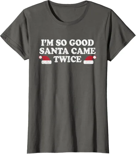 Vista 7 de Camiseta de Navidad con texto en inglés "I'm so good Santa came tware" Negro