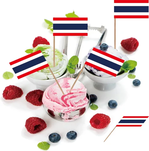 Vista 6 de Bandera tailandesa nacional de palillo de dientes, mini cóctel nacional tailandés para cupcakes de frutas, decoración de palitos de alimentos