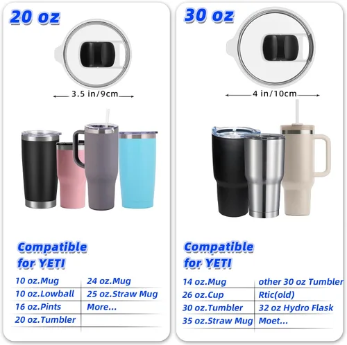 Vista 3 de Paquete de 2 tapas de repuesto para vasos YETI de 20 onzas, Lowball de 10 onzas y taza con popote de 25 onzas, cubierta de repuesto con interruptor