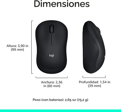 Vista 9 de Logitech Ratón inalámbrico ambidiestro compacto M185 con empuñaduras de Negro