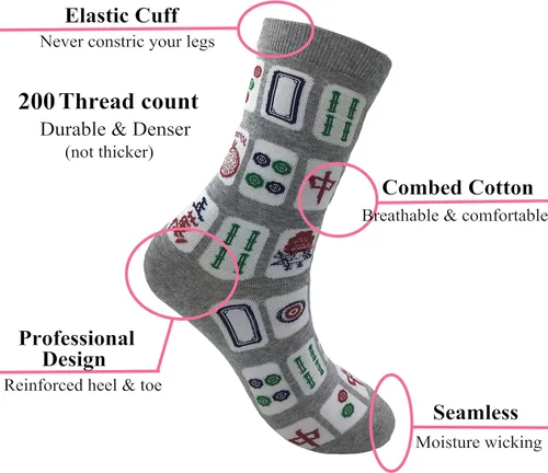 Vista 4 de Creative Mah Jong Print Novedosos Calcetines de algodón para hombres y mujeres