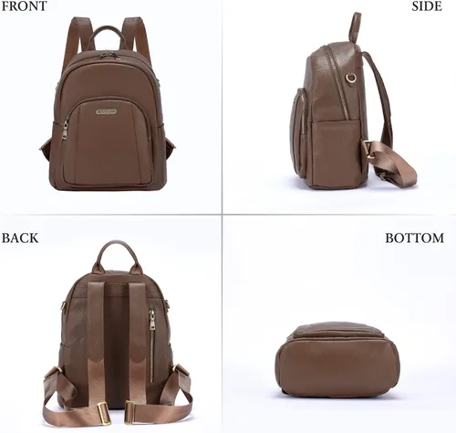 Vista 6 de Blofinche Pequeña mochila de cuero genuino para mujer, bolso convertible de diseñador para mujer, antirrobo, para el trabajo, casual, #1 Caqui mate