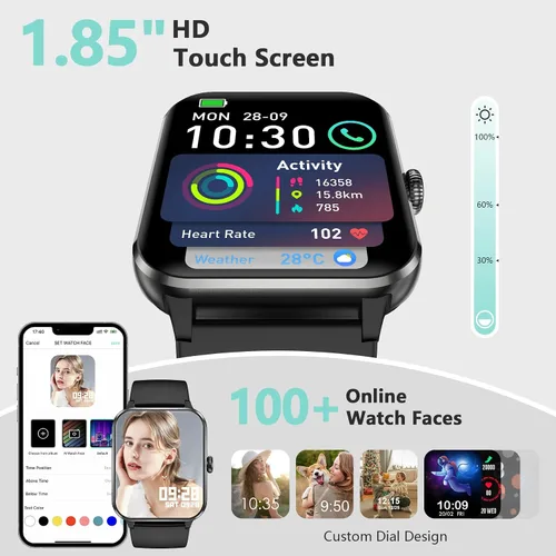 Vista 4 de Blackview 2026 Smart Watch (Answer/Make Calls), Fitness Watch for Men and Women with Heart Rate/SpO2/Sleep Monitor/2 Straps, 100+ Sports Modes, IP68