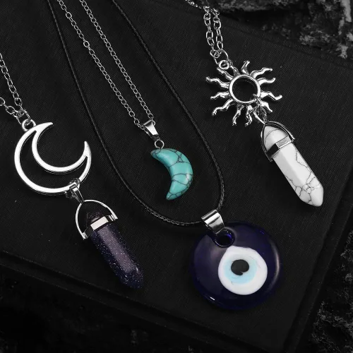 Vista 7 de Vintage Crystal Pendant Necklaces for Women Girls Chakra Healing Carnelian Necklace Bohemian Retro Sunflower Necklace Sun and Moon Pendants