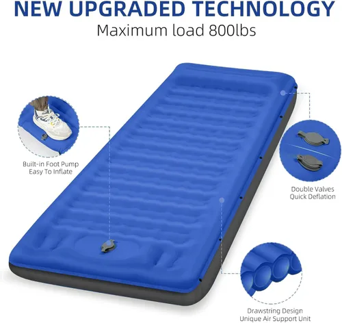Vista 4 de FNARMW Colchoneta de dormir para camping, extra gruesa de 5 pulgadas, con almohada, bomba de pie integrada, almohadillas inflables compactas