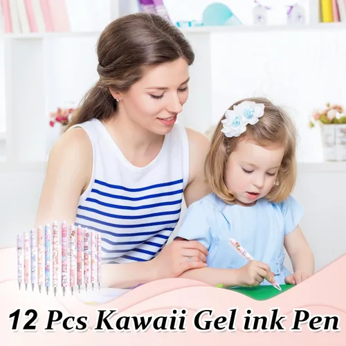 Vista 6 de 12 bolígrafos de gel kawaii para niña, tinta negra de 0.020 in, bolígrafos Kawaii retráctiles finos, suministros escolares para niños, suministros