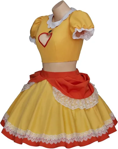 Vista 3 de RocailleCos Disfraz de princesa de margarita amarilla para cosplay, vestido corto, falda corta, traje de Halloween para mujeres y niñas