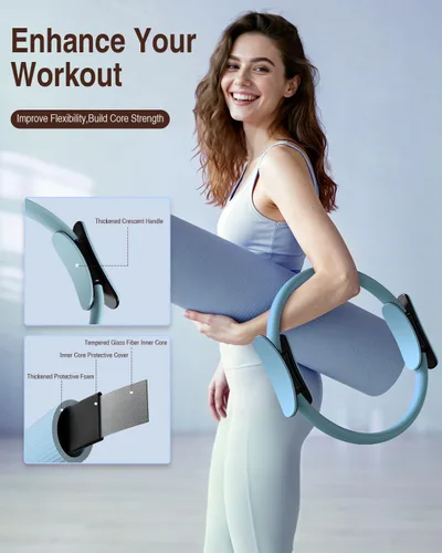 Vista 4 de Kit de Pilates para mujeres para entrenamiento en casa, equipo de Pilates juego de anillo y pelota con 3 bandas de resistencia de tela, pelota