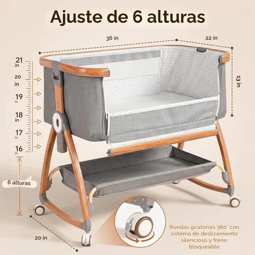 Vista 2 de Moisés para bebé, cuna mecedora 3 en 1, color gris