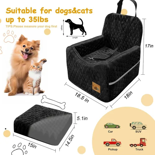 Vista 2 de Asiento de automóvil para perros pequeños/medianos, asiento elevador de perro de espuma viscoelástica, seguridad de viaje con funda extraíble