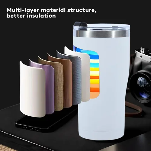 Vista 2 de Vaso de 20 onzas con tapa, vasos de acero inoxidable a granel, vaso aislado al vacío de doble pared para café de viaje, vaso con recubrimiento