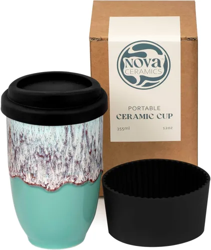 Vista 21 de NOVA CERAMICS Taza de viaje – Taza de viaje de cerámica con tapa – Taza de café de viaje única para llevar – Vaso de café apto para microondas