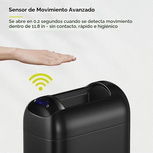 Vista 3 de EKO Astro Slim Basurero con sensor, 10L / 2.6 galones, papelera sin contacto con tapa de mariposa de cierre suave, papelera de acero inoxidable