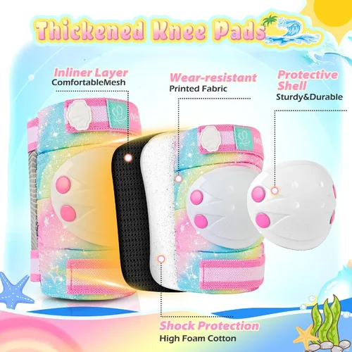 Vista 7 de NEMONE Rodilleras para niños, coderas, coderas, muñequeras con bolsa de cordón, juego de equipo de protección reflectante ajustable para patinetes
