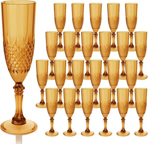 Vista 35 de Copas de champán de plástico, copas de champán a granel, copas de vino acrílicas reutilizables irrompibles para bodas, despedidas de soltero, Ámbar