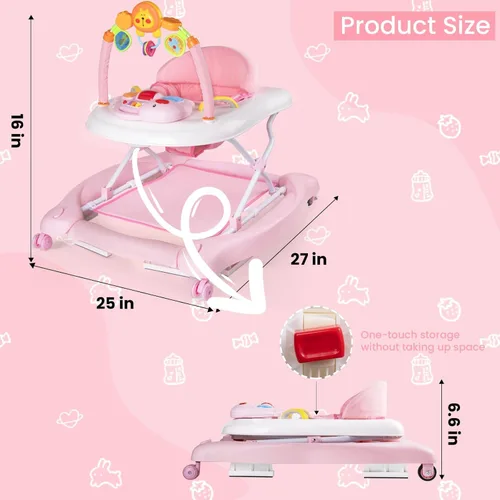 Vista 8 de Boyro Baby Andador de bebé 5-en-1, andadores de bebé para niños y niñas de 6 a 12 meses, andador de actividad plegable, andador para bebés y niños