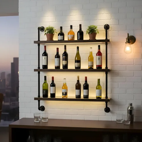 Vista 6 de Estantes flotantes para bar, 39.5" moderno estante de vino montado