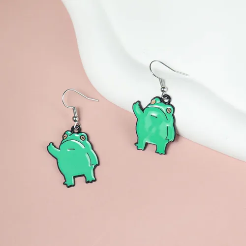 Vista 3 de Pingyongchang Lindos aretes colgantes de rana de animales de dibujos animados, divertidos aretes de dedo medio para mujeres y niñas, regalo