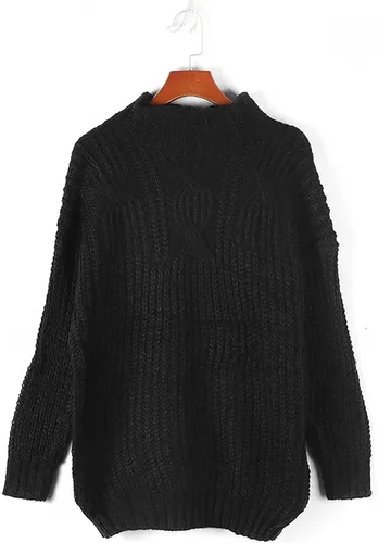 Vista 3 de CHUOAND Suéter de punto largo de cuello alto para mujer, manga murciélago, suéter largo de punto