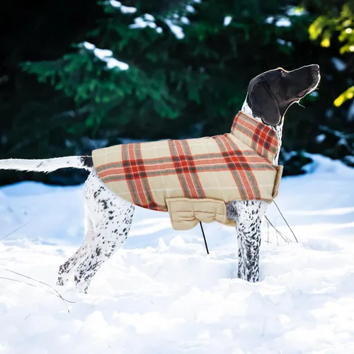 Vista 6 de Kuoser Abrigo impermeable para perro, chaqueta reversible cálida para perro beigeYrojo