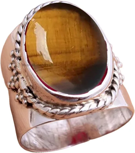 Vista 23 de Anillo de plata de ley 925 con piedras preciosas ovaladas auténticas, hecho a mano, hermoso regalo de Navidad para ella