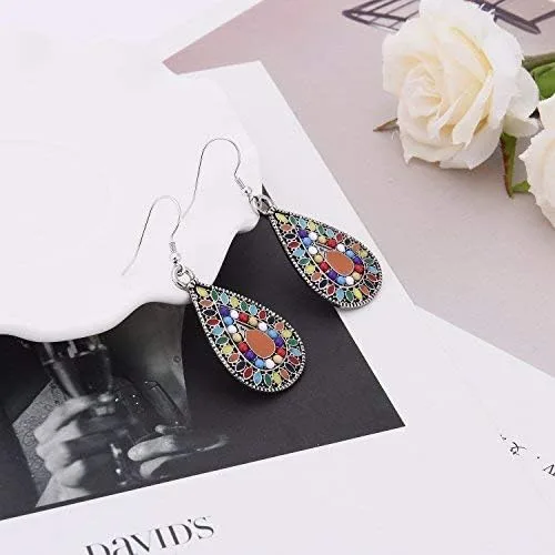 Vista 4 de Aretes colgantes de plata esterlina, con forma de gota, hechos a mano, de estilo bohemio, cobre, IDAX0286