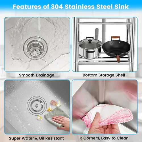 Vista 5 de Lafati Fregadero de acero inoxidable – Fregadero de cocina independiente de un solo tazón certificado NSF con agua fría y caliente para granja