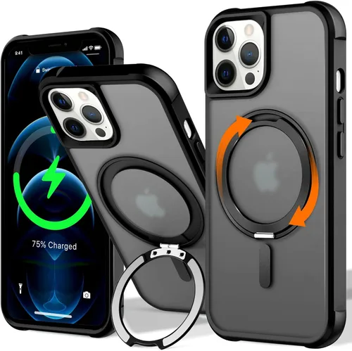 Vista 30 de UMIONE - Funda con diseño de anillo magnético giratorio de 360° para iPhone 11, soporte de bucle invisible integrado, compatible con Magsafe, funda