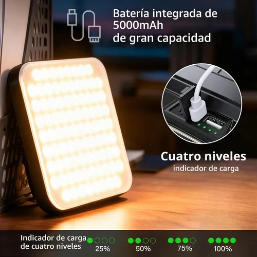 Vista 3 de Linterna LED recargable para campamento, 5000 mAh, 2000 lúmenes, 20 W, luz de campamento portátil, lámpara colgante magnética con carga rápida, 4