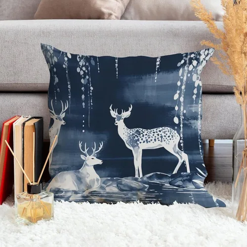 Vista 4 de ArogGeld Fundas de almohada de antílope blanco y flor azul de granja de acuarela animal azul ciervos blancos de lino blanco funda de almohada