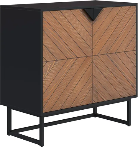 Vista 11 de Nathan James Enloe Aparador Buffet Moderno Gabinete de Almacenamiento de Acento Negro con Puertas en Acabado de Madera de Pino Rústico y Base