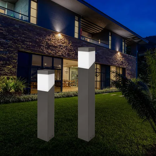 Vista 2 de Luces de camino de paisaje al aire libre, lámpara de bolardo moderna, lámpara de pie de aluminio impermeable con cable con enchufe de bombilla E26