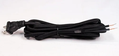 Vista 3 de Creative Hobbies Cable de lámpara eléctrica cubierto de tela de rayón con enchufe de extremo, extremos pelados listos para cableado - 8 pies, SPT-2