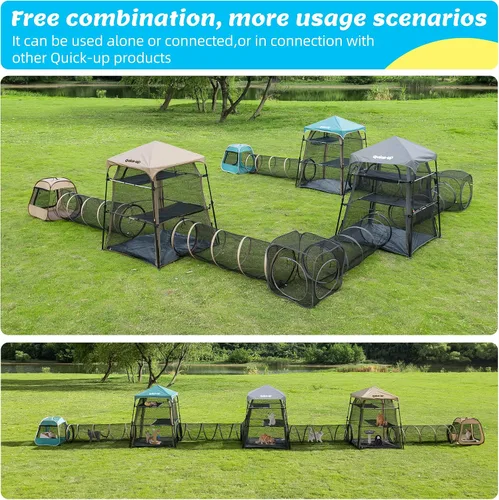 Vista 7 de Catio extragrande para gatos al aire libre, tienda de campaña 3 en 1 para gatos con túnel/cubo desplegable, catio portátil, tienda de campaña