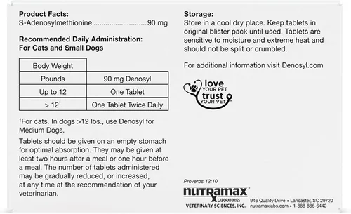 Vista 2 de Nutramax Denosyl para perros pequeños y gatos Brain & Liver Support Supplement for Cats and Dogs Up to 12 lbs, with S-Adenosylmethionine (SAMe)