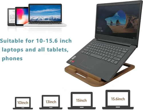 Vista 4 de Soporte de madera para computadora portátil para escritorio y madera, estilo portátil, plegable y ajustable ergonómico, soporte para libros