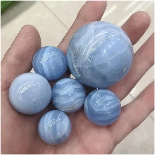 Vista 4 de Salud y Hogar Cristal Natural Cuarzo Azul Encaje Ágata Esfera Bola Energía Reiki Piedras Habitación Casa Oficina Acuario Decoración Accesorios