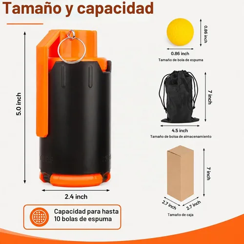 Vista 3 de Aevdor - Granada de juguete con 10 bolas de espuma para juegos de batalla, naranja