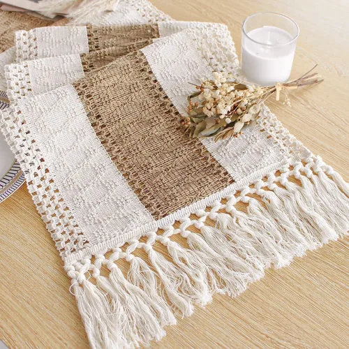 Vista 38 de FEXIA Camino de mesa bohemio para decoración del hogar, 12 x 72 pulgadas, decoración rústica de macramé Beige