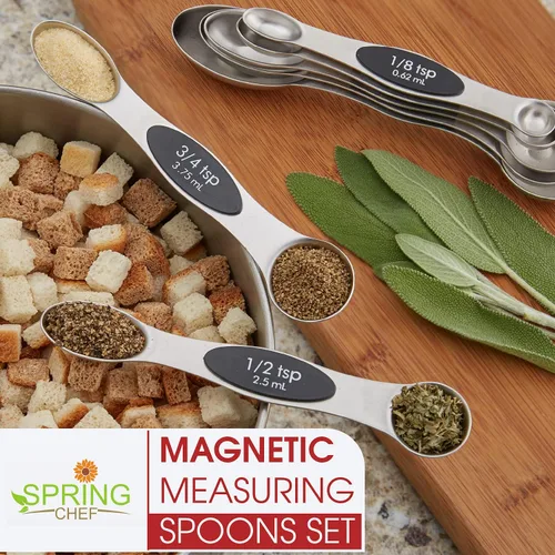 Vista 7 de Spring Chef Juego de cucharas medidoras magnéticas de acero inoxidable con imanes N45 fuertes, accesorios de cocina de metal resistente para hornear