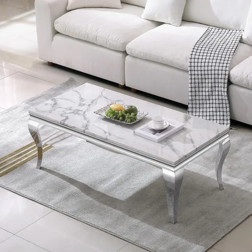 Vista 41 de Mesa de centro de lujo de mármol sintético con base en U de Mármol A-blanco oro15