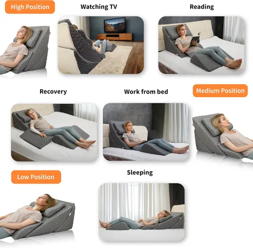 Vista 4 de Juego de almohada ortopédica ajustable de cuña para cama poscirugía, almohada de cuña de espuma viscoelástica para aliviar el dolor de espalda