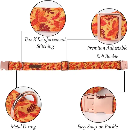 Vista 2 de Collar para perro con moño de Lionet Paws - Lindo collar ajustable de algodón con moño de otoño y hebilla de metal para perros pequeños, medianos